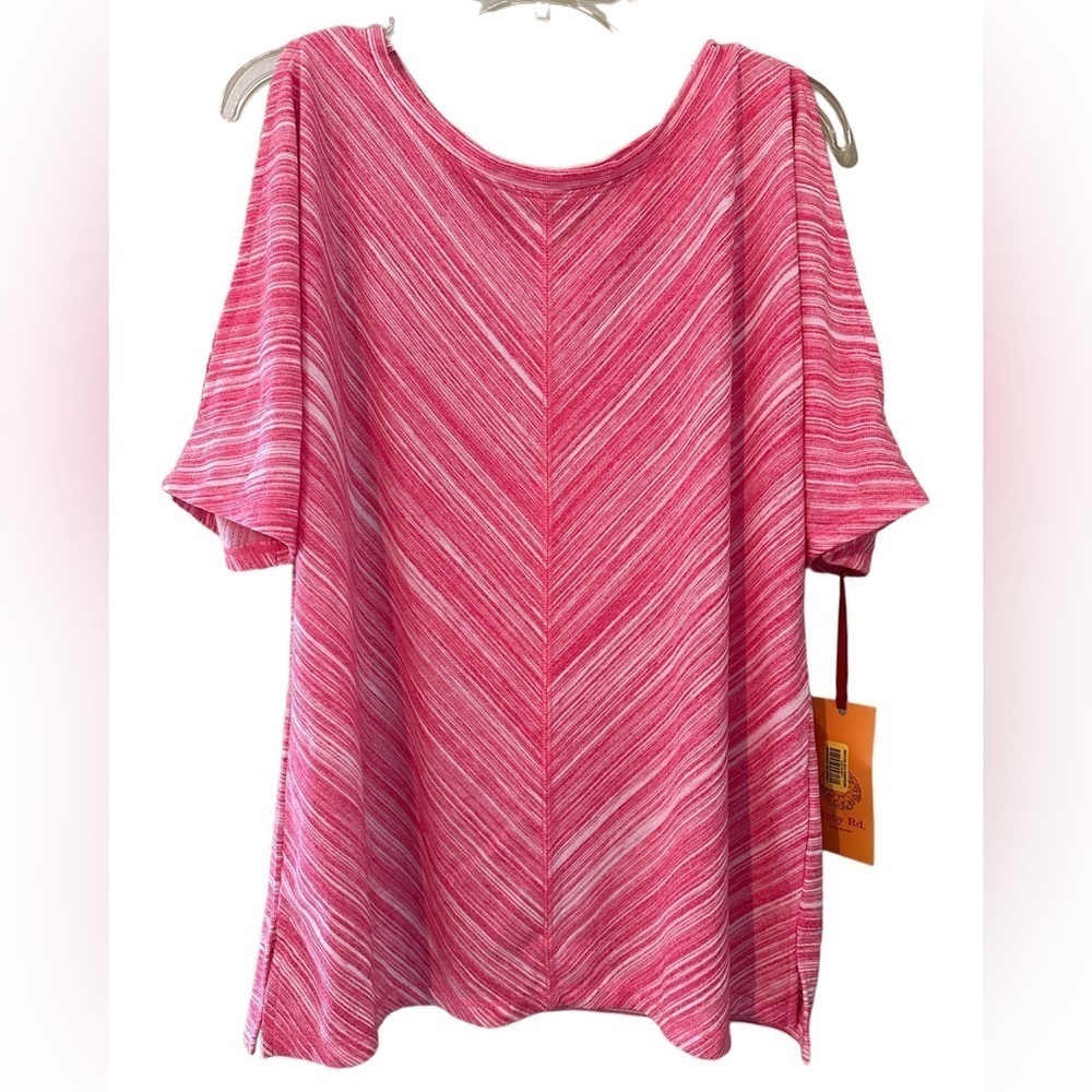 Ruby Rd. Womens Pink and White Blouse Top Light Striped Medium